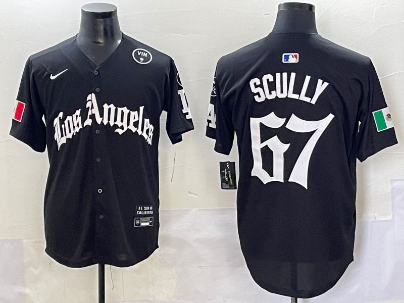 Men 2025 Los Angeles Dodgers #67 Scully Black Five generations Joint Name Nike MLB Jersey style 9
